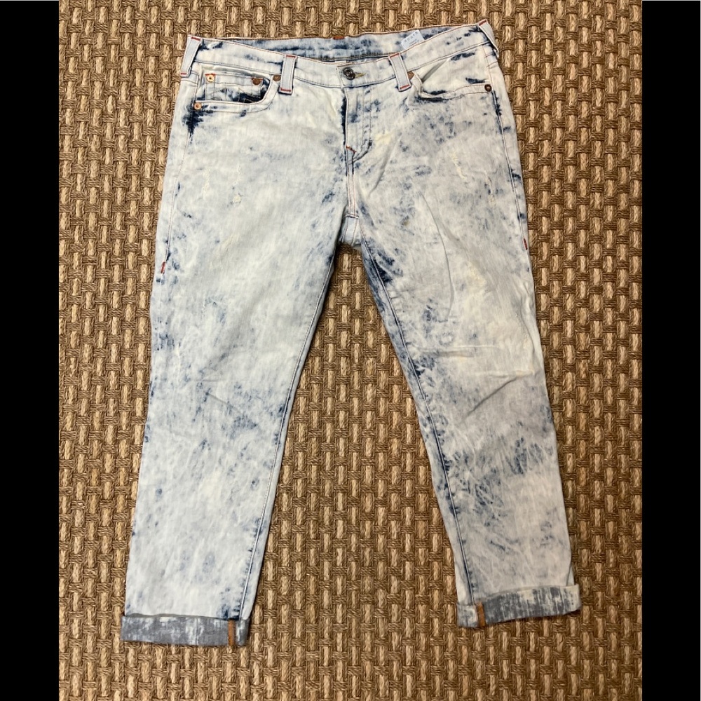 True Religion Blue and White Boyfriend Jeans